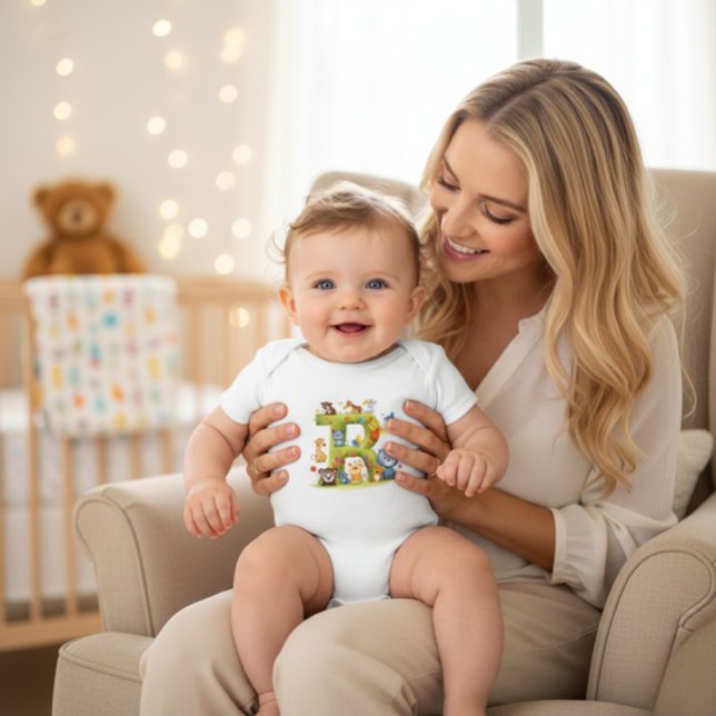 Personalized Initial R Cute Jungle Animal Bodysuit T Shirt (Skapare uppladdad)