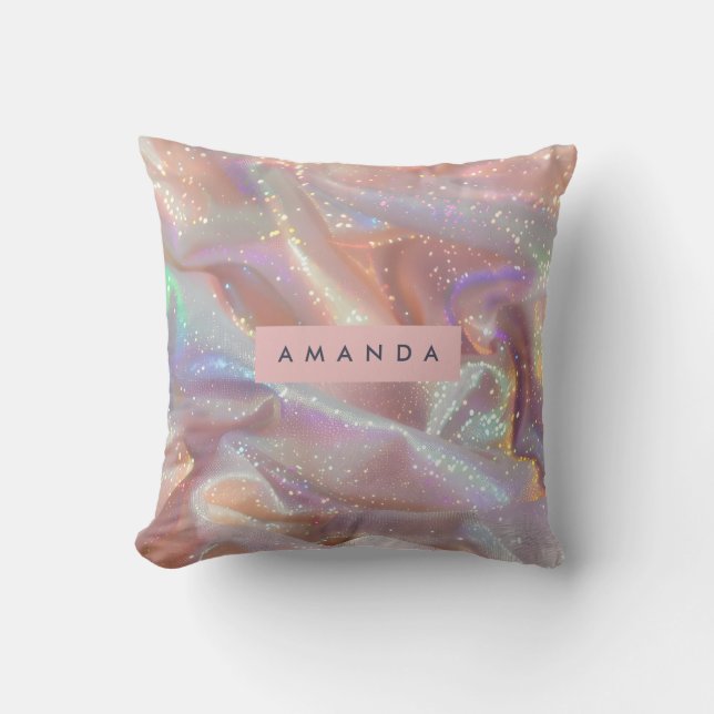 Personalized Iridescent Pastel Sparkle Satin Kudde (Framsida)