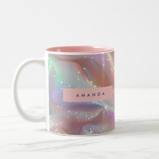 Personalized Iridescent Pastel Sparkle Satin Två-Tonad Mugg (Vänster)