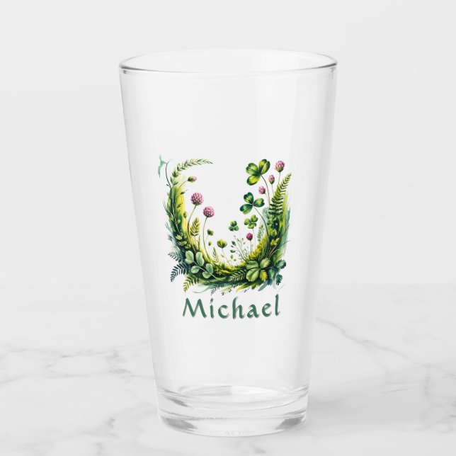 Personalized Irish Botanical Shamrock Pint Glass Glaskopp (Framsida)