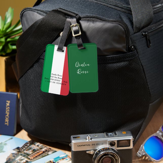 Personalized Italian Flag Luggage Tags Bagagebricka (Fram & Baksida)