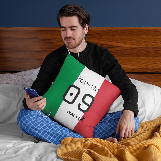 Personalized Italy National Flag Colors Soccer Fan Kudde (Skapare uppladdad)
