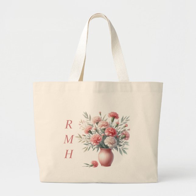 Personalized January Carnation Tote Bag Jumbo Tygkasse (Framsidan)