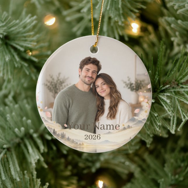 Personalized Japandi Sakura Photo Ornament (Träd)
