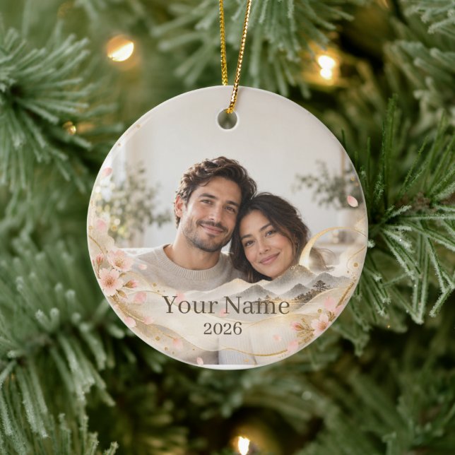 Personalized Japandi Sakura Photo Ornament (Träd)