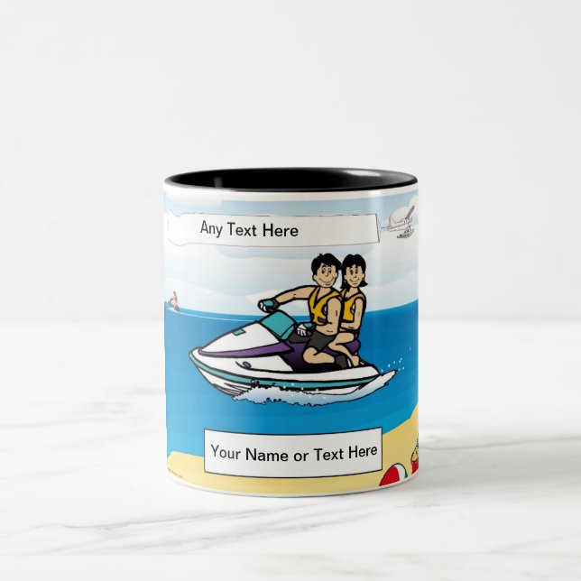 Personalized Jet Ski - Couple Cartoon Två-Tonad Mugg (Center)