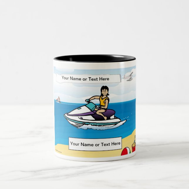 Personalized Jet Ski - Female Cartoon  Två-Tonad Mugg (Center)