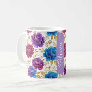 Personalized Jewel Tone Floral Classic 11oz Mug Kaffemugg