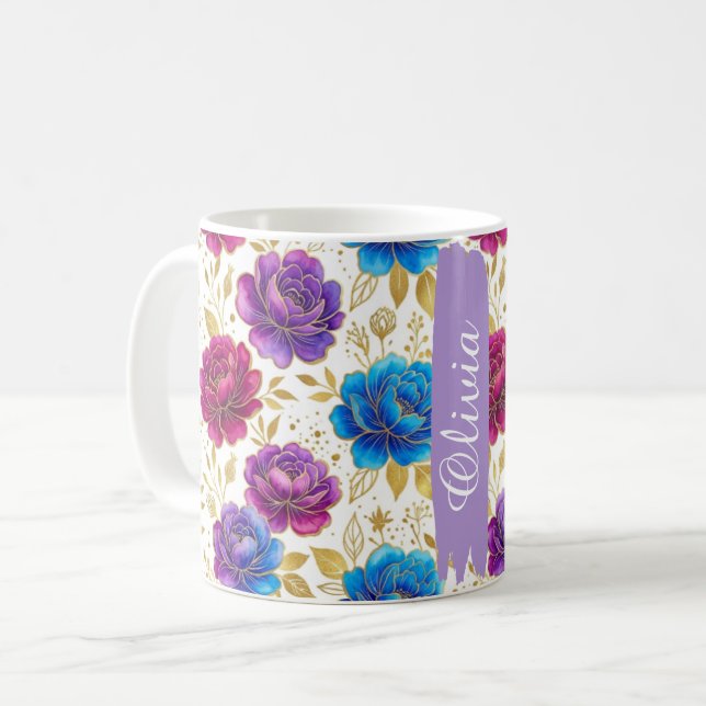 Personalized Jewel Tone Floral Classic 11oz Mug Kaffemugg (Framsida vänster)