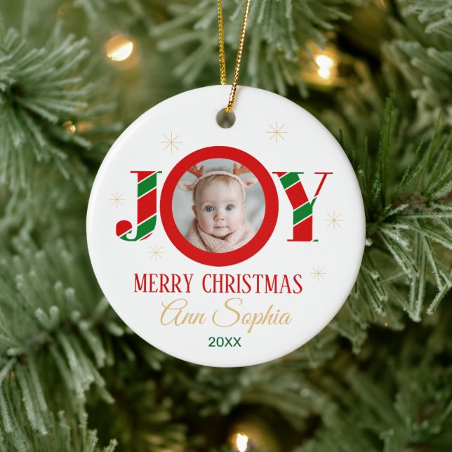 Personalized Joy Christmas Photo Julgransprydnad Keramik (Träd)