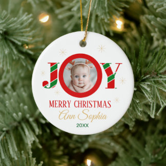 Personalized Joy Christmas Photo Julgransprydnad Keramik