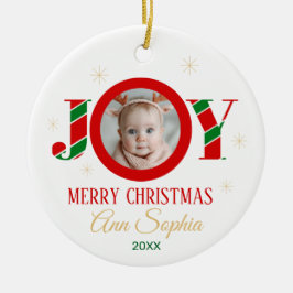 Personalized Joy Christmas Photo Julgransprydnad Keramik