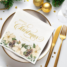 Personalized Joyful Christmas White Poinsettia Pappersservett