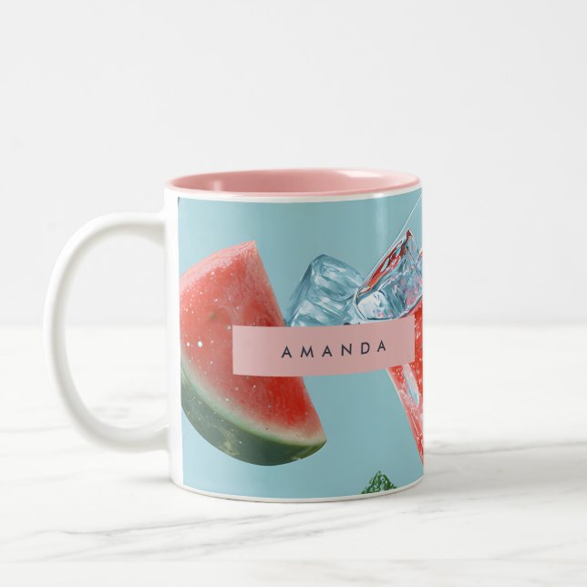 Personalized Juicy Watermelon Mint Sparkle Två-Tonad Mugg (Vänster)