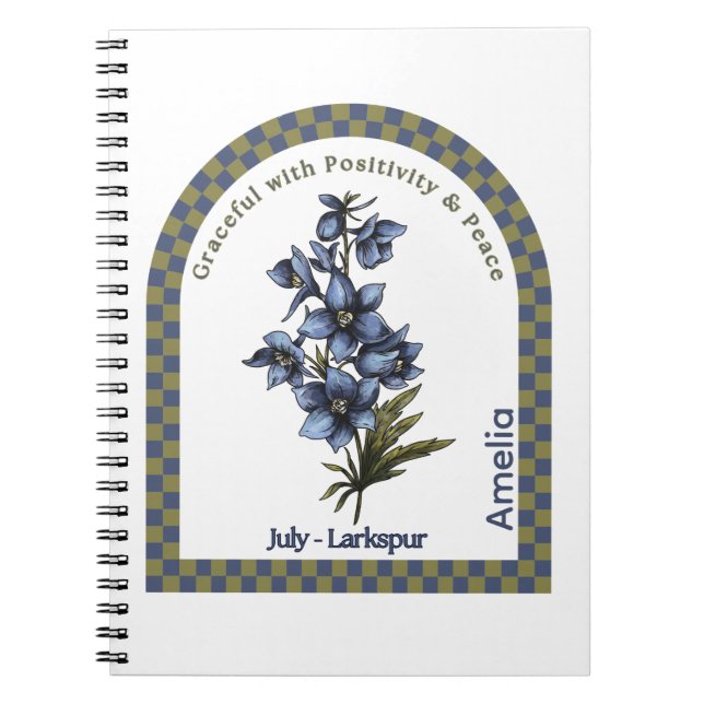 Personalized July Birth Month Flower Notebook Anteckningsbok (Framsidan)