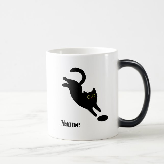Personalized Jumping Black Cat Name Mug Magisk Mugg (Höger)
