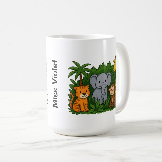 Personalized Jungle Animal Mug – Fun Teacher Gift  Kaffemugg (Framsida höger)