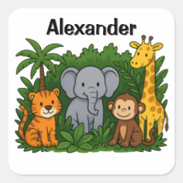 Personalized Jungle Animal Stickers  For kids Fyrkantigt Klistermärke