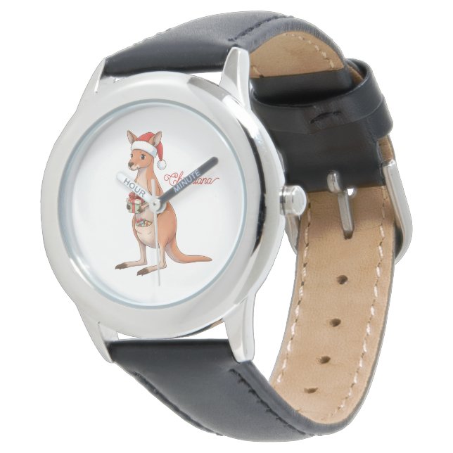 Personalized Kangaroo With Santa Hat Christmas Armbandsur (Vinklad)
