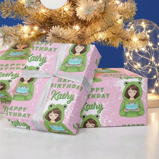 Personalized Kawaii Frog Hoodie Girl Birthday Presentpapper (Helgdagar)