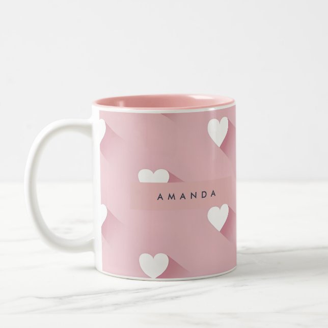 Personalized Kawaii Soft Pink Heart  Två-Tonad Mugg (Vänster)