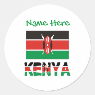 Personalized Kenya Flag Name Round Runt Klistermärke