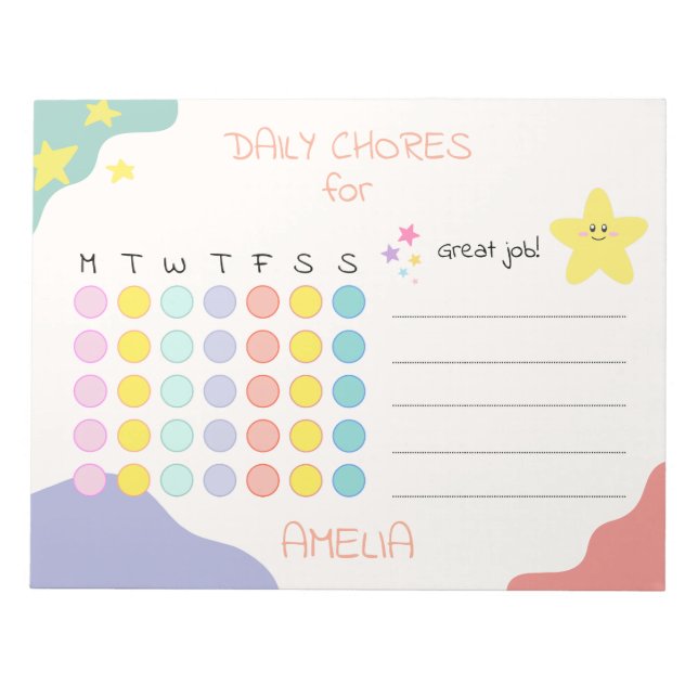 Personalized Kids Chore Chart Encouraging Rewards Anteckningsblock (Framsida)