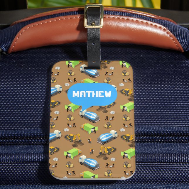 Personalized Kids Construction Vehicles  Bagagebricka (Framsida Insitu 2)