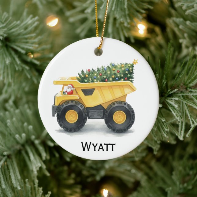 Personalized Kids Dump Truck Christmas Ornament  (Träd)