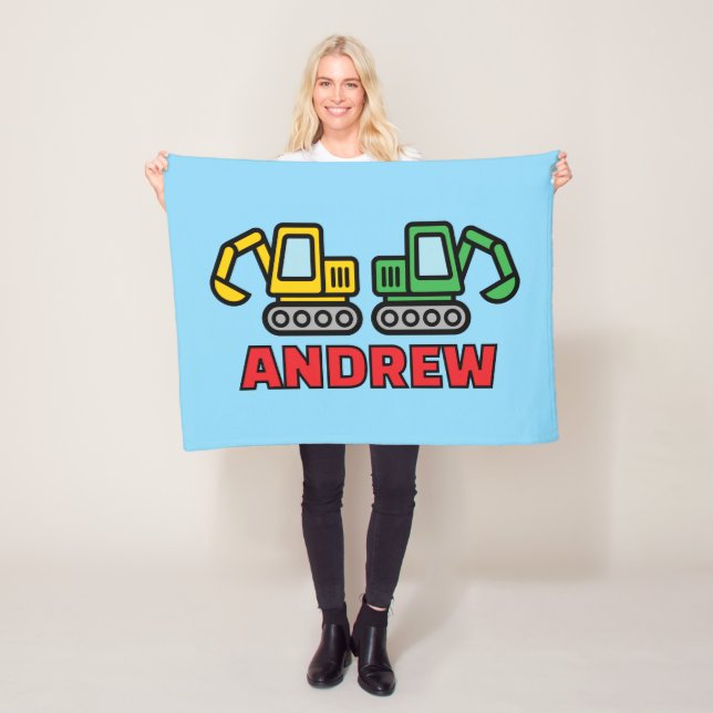 Personalized kid's fleece blanket with excavators (På plats)