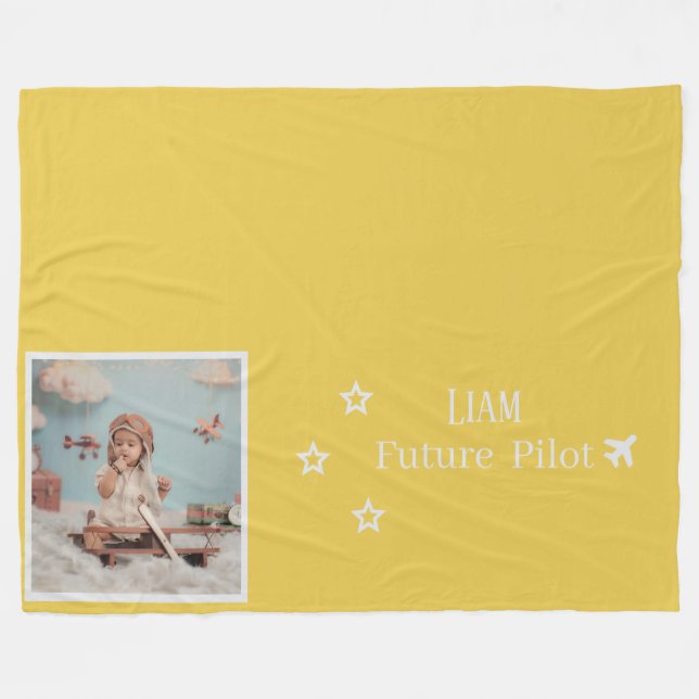 Personalized Kids Future Pilot with Photo & Name Fleecefilt (Framsidan (Horisontell))