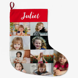 Personalized Kids Name & Photo Collage Stor Julstrumpa