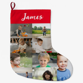 Personalized Kids Name & Photo Collage Stor Julstrumpa