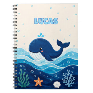 Personalized Kids Ocean Whale Name Notebook Anteckningsbok