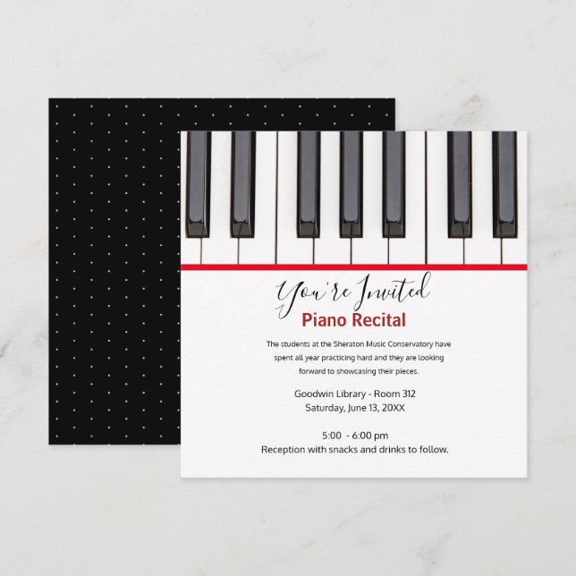 Personalized Kids Piano Recital Invitation (Fram/baksida)