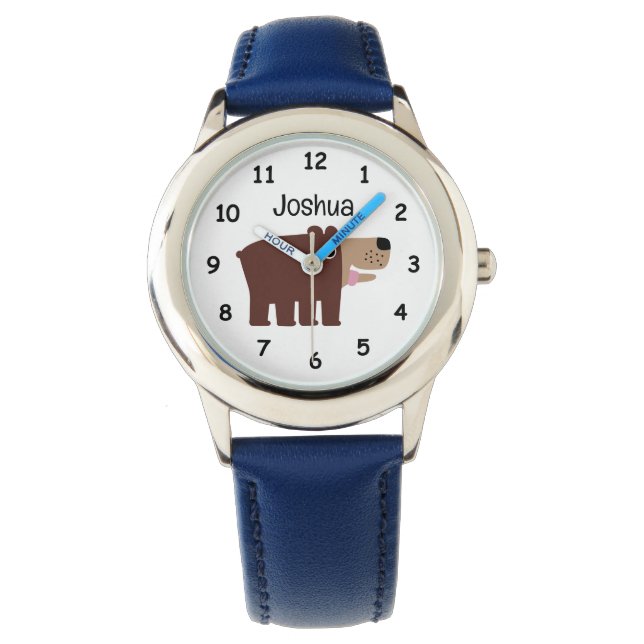 Personalized kid's watch with cute brown bear cub armbandsur (Framsida)