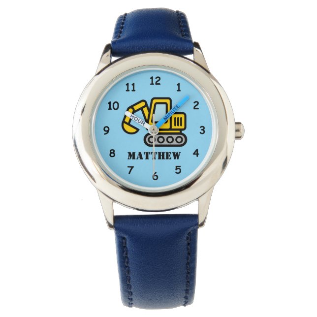 Personalized kid's watch with excavator drawing armbandsur (Framsida)