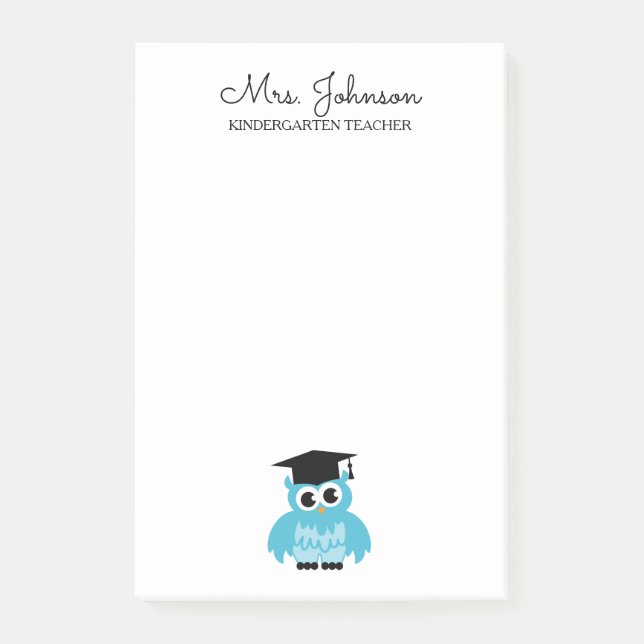 Personalized kindergarten school teacher funny owl post-it block (Framsida)