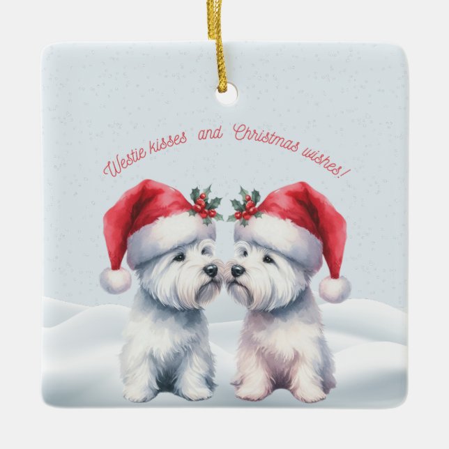 Personalized Kissing Westie Christmas Ornament (Framsida)