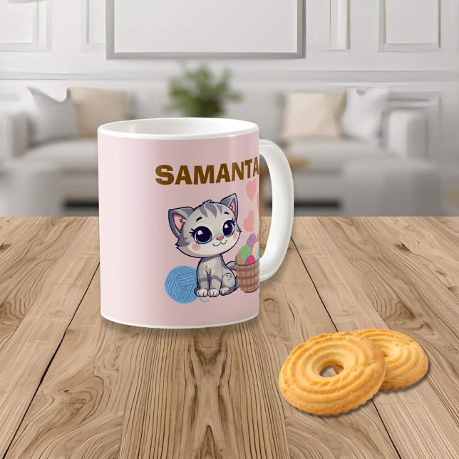  Personalized  Kitten & Yarn Classic Mug Kaffemugg (Skapare uppladdad)