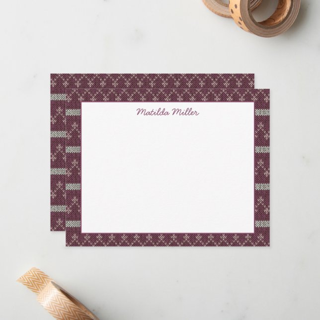 Personalized Knit Pattern Note Card Anteckningskort (Fram/Back In Situ)