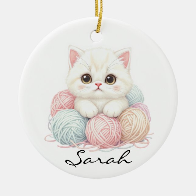 Personalized Knitting Kitten Ornament (Framsidan)