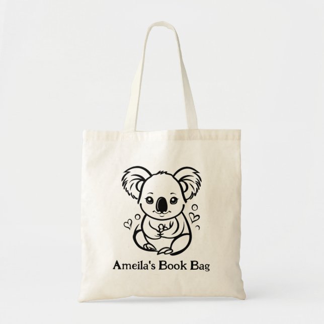 Personalized Koala Tote Book Bag Tygkasse (Framsidan)