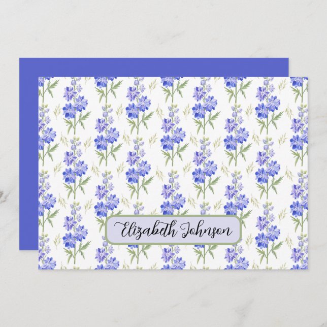 Personalized Larkspur Floral Botanical Note Card Anteckningskort (Fram/baksida)