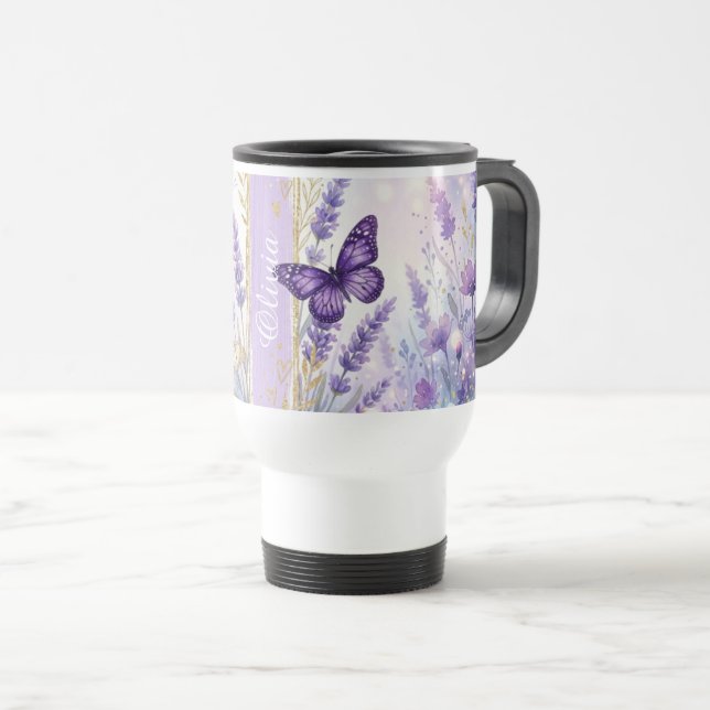 Personalized Lavender Butterfly 15oz Travel Cup Resemugg (Framsida höger)