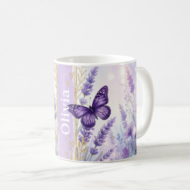 Personalized Lavender Butterfly Classic 11oz Mug Kaffemugg (Framsida höger)