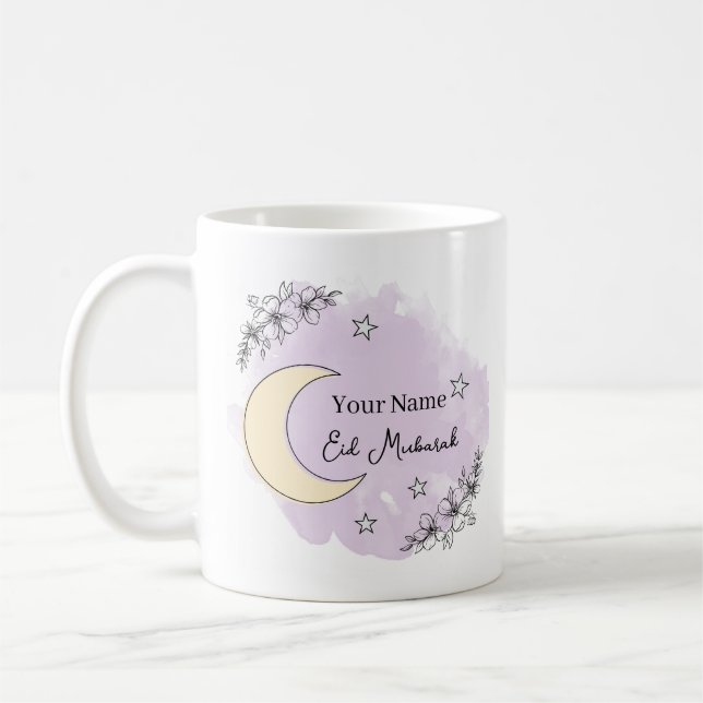 Personalized Lavender Eid Mubarak Coffee Mug Kaffemugg (Vänster)