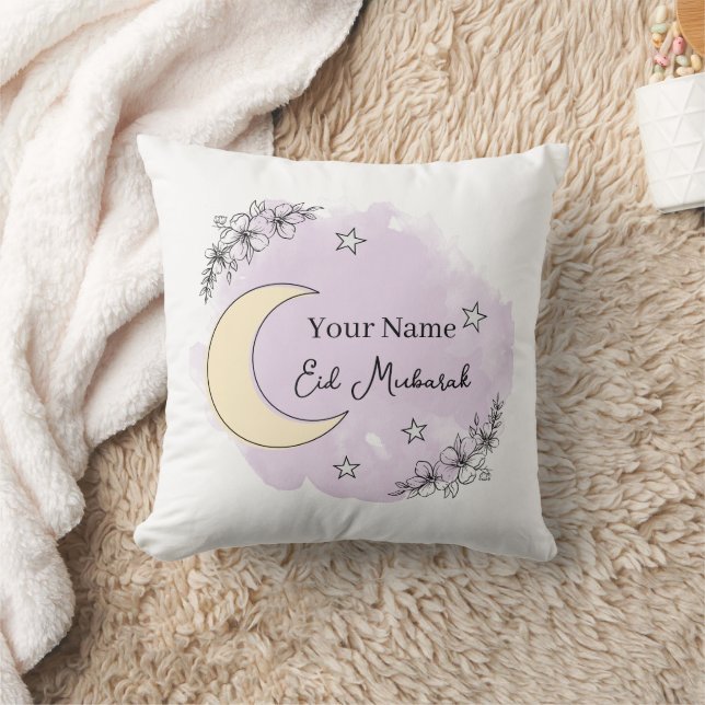 Personalized Lavender Eid Mubarak Throw Pillow Kudde (Filt)