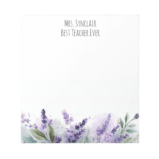 Personalized Lavender Flowers Teacher Appreciation Anteckningsblock (Framsida)