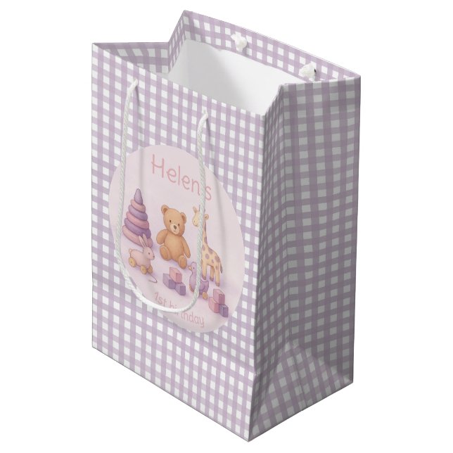Personalized Lavender Gingham 1st Birthday  (Framsidan Vinklad)